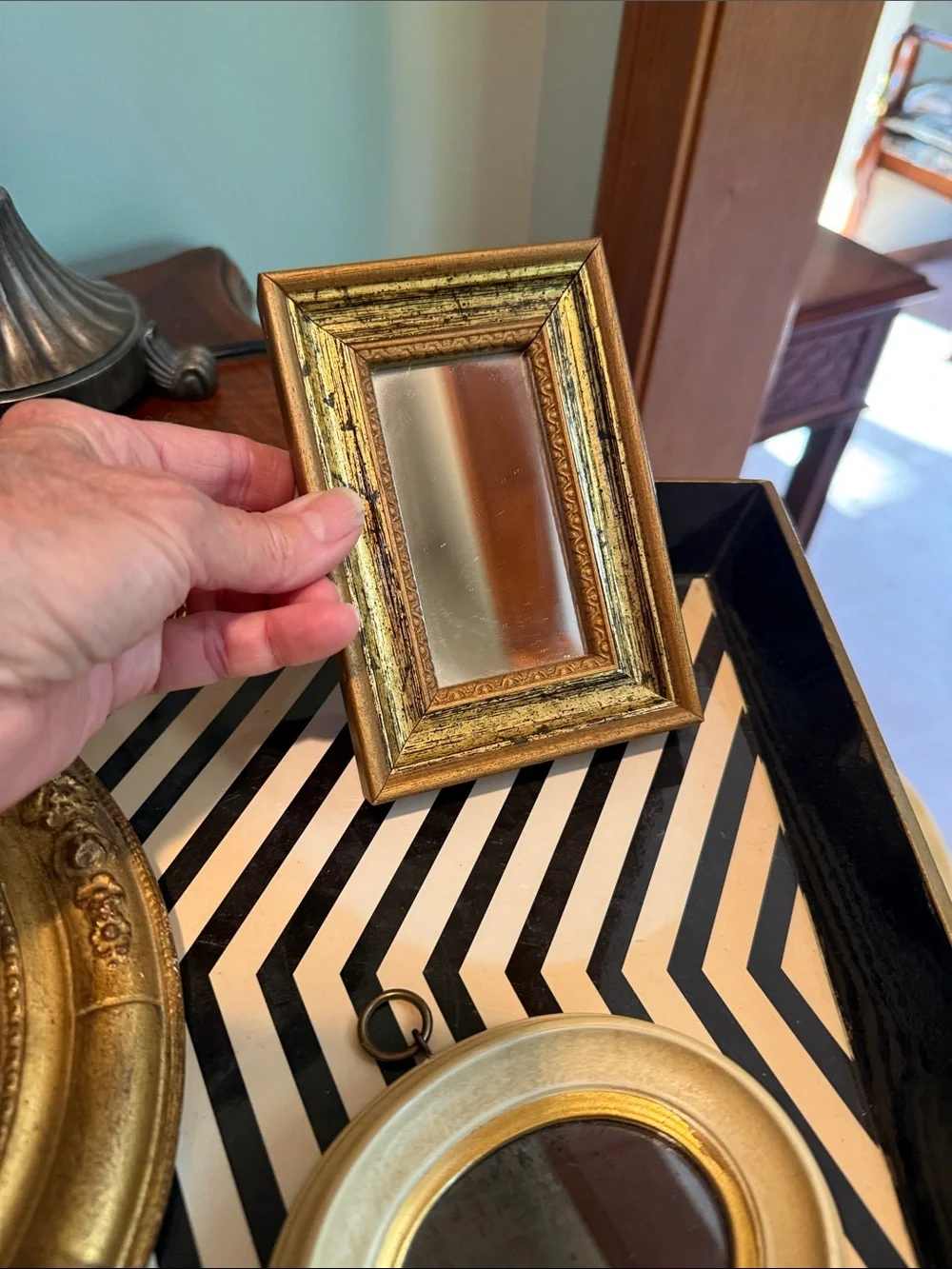 Set of Three Decorative Gold Mini Mirrors and Grape Decor - Picture 2 of 7